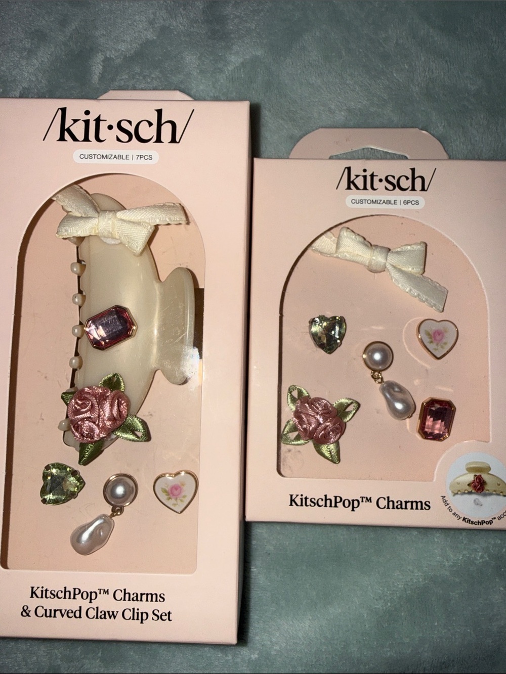 Kitsch Cream Claw Clip & Kitschpop Charms Set